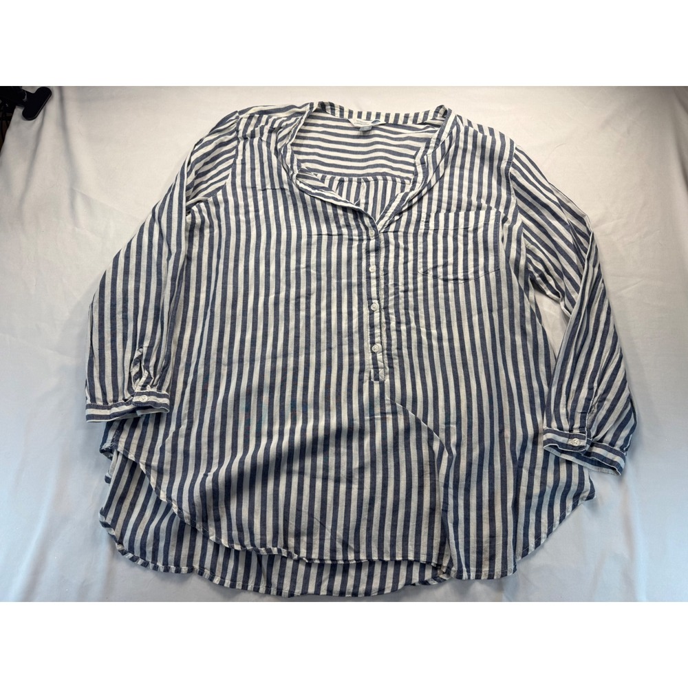 Old Navy Women XXL Blue White Striped The Tunic Shirt Long Sleeve Popover Top